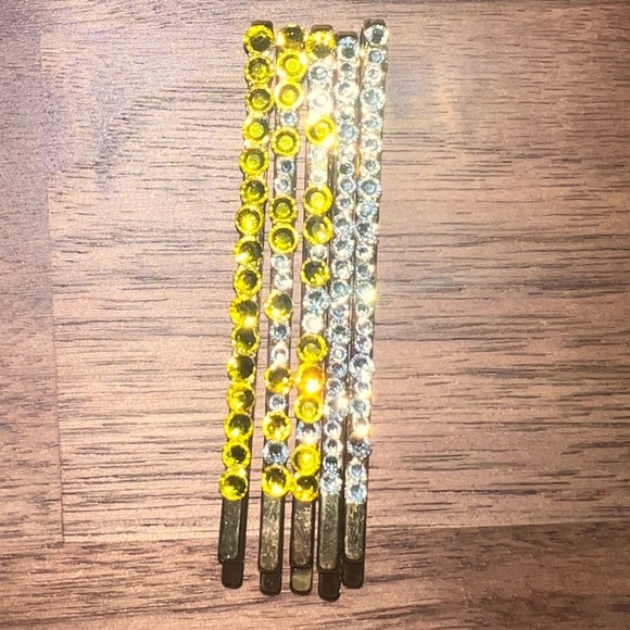 Handmade Accessories - Handmade 18K Gold-Plated Lemon & Clear Crystal Bobby Pin Set